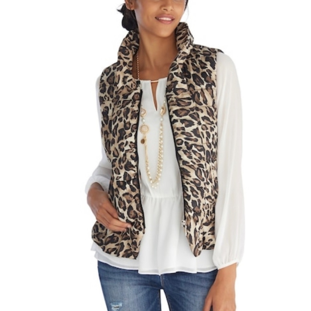 WHBM animal print quilted ruffle vest - size S